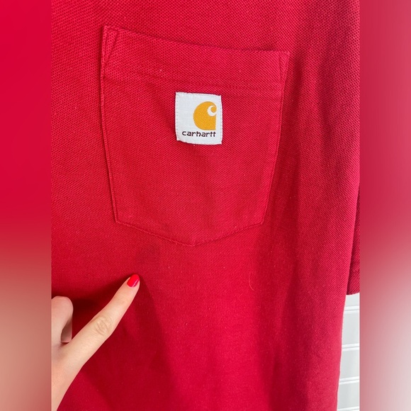 Carhartt Red Classic Collared Polo Short Sleeve Work Shirt Mens GUC - Picture 7 of 12